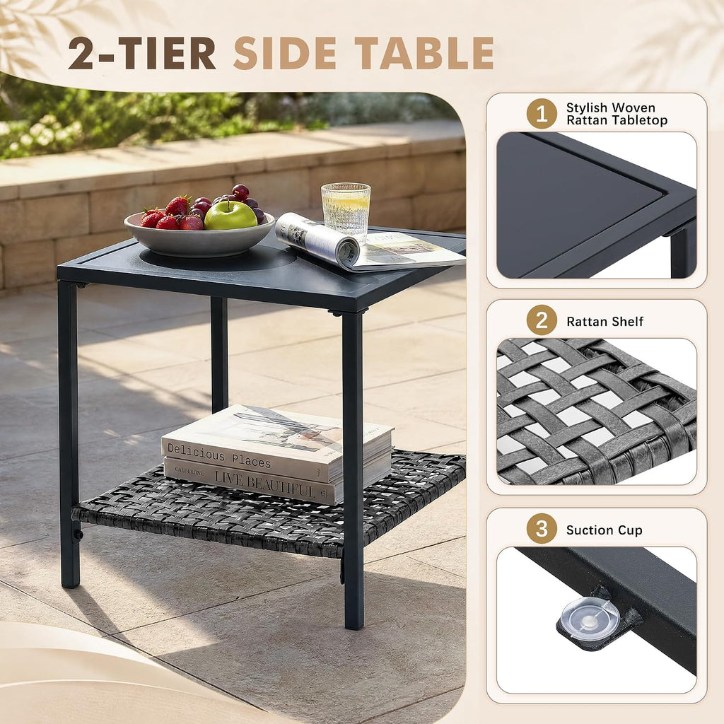 GDY 4-Piece Outdoor Patio Furniture Set, Includes 1-Woven Rattan Rocking Chair, 1-Table, & 2-Swivel Chairs, with Extra-Thick Cushions, for Gardens, Porches, Poolside, or Patio Lounge Spaces, Grey