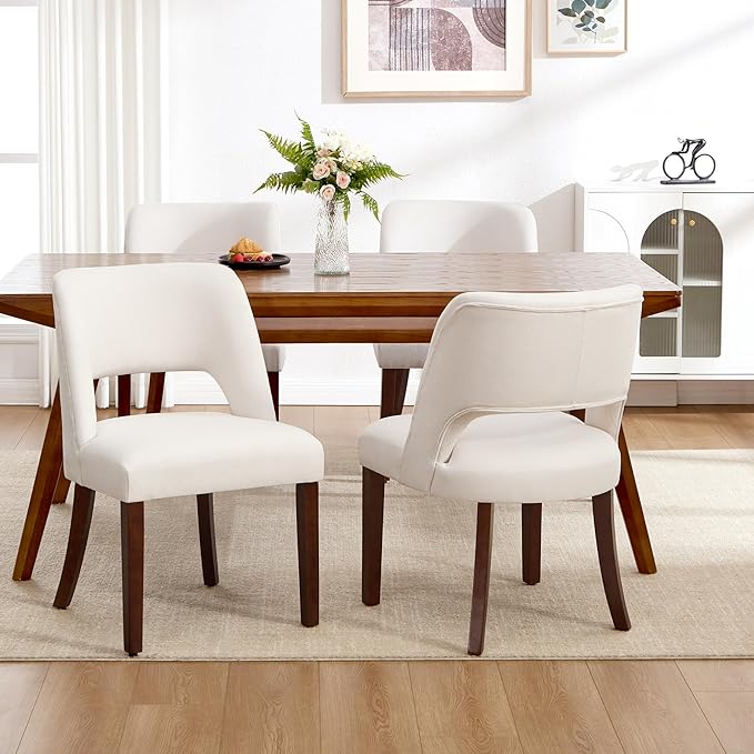Dining Chair Set of 8,Modern Dining Room Chairs with Thick Cushions,Upholstered Linen Fabric Kitchen Chairs for Kitchen Dining Room Beige