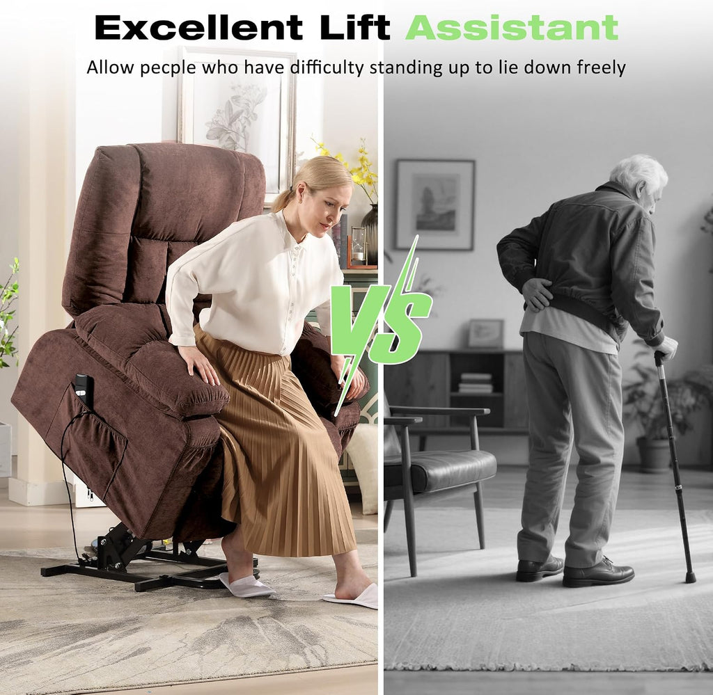 BOSMILLER Power Lift Recliner Chair with Massage and Heat for Elderly,Electric Lift Chair with USB Charging Runction and Side Pockets, Suitable for Living Rooms and bedrooms,Brown