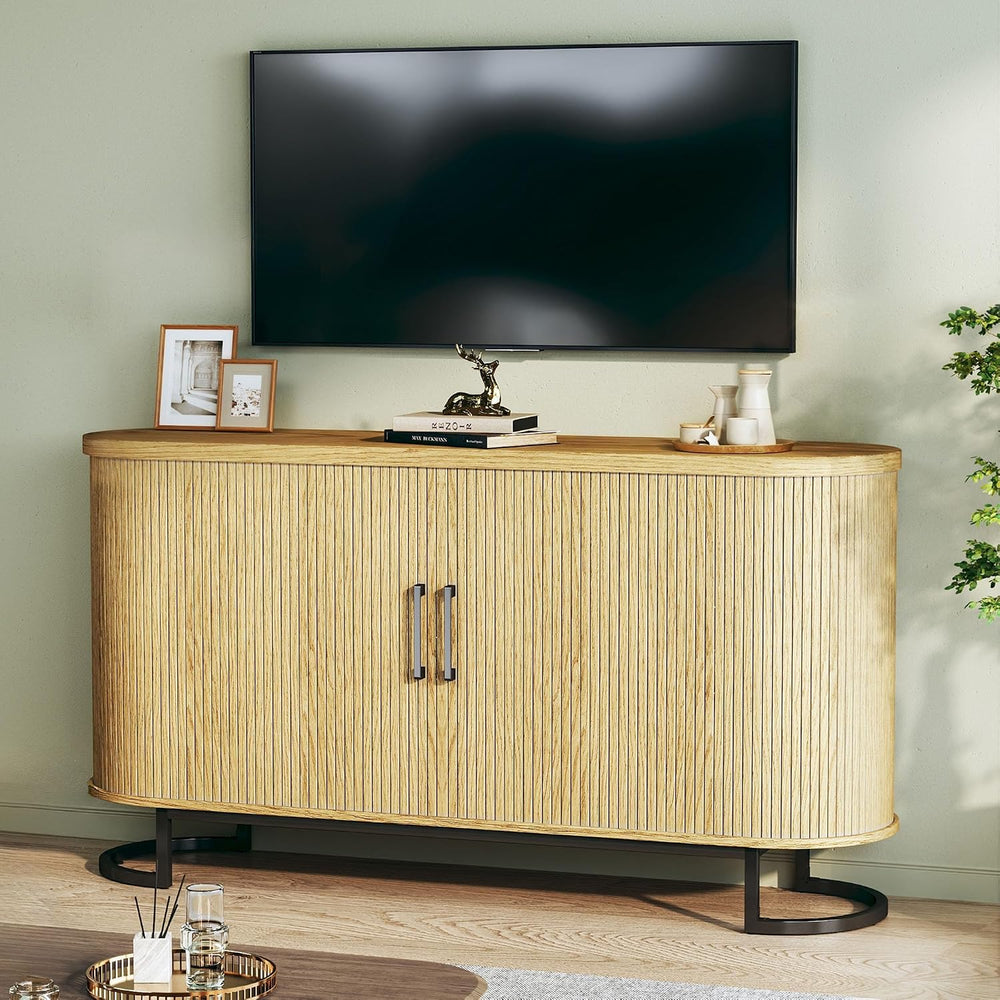 HUAHUU Sideboard Buffet Cabinet with Storage, 54.3" Fluted Tambour, Adju...