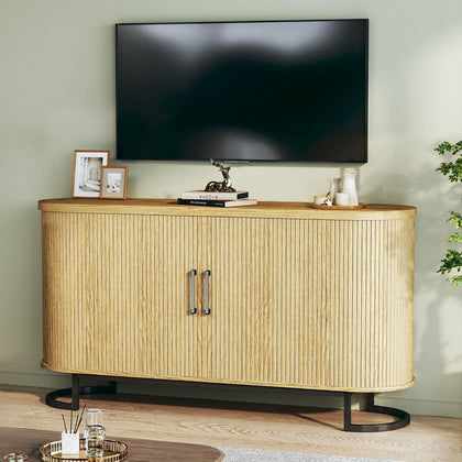 HUAHUU Sideboard Buffet Cabinet with Storage, 54.3" Fluted Tambour, Adjustable Shelves, Mid Century Modern Console for Living Room Kitchen