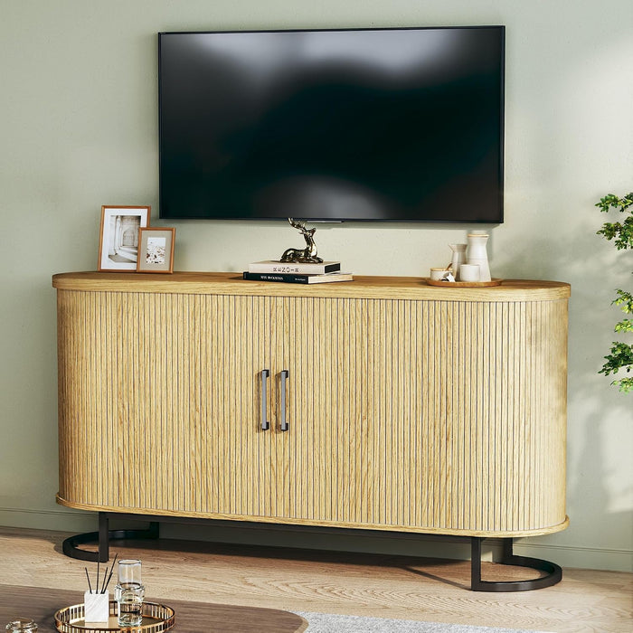HUAHUU Sideboard Buffet Cabinet with Storage, 54.3" Fluted Tambour, Adjustable Shelves, Mid Century Modern Console for Living Room Kitchen