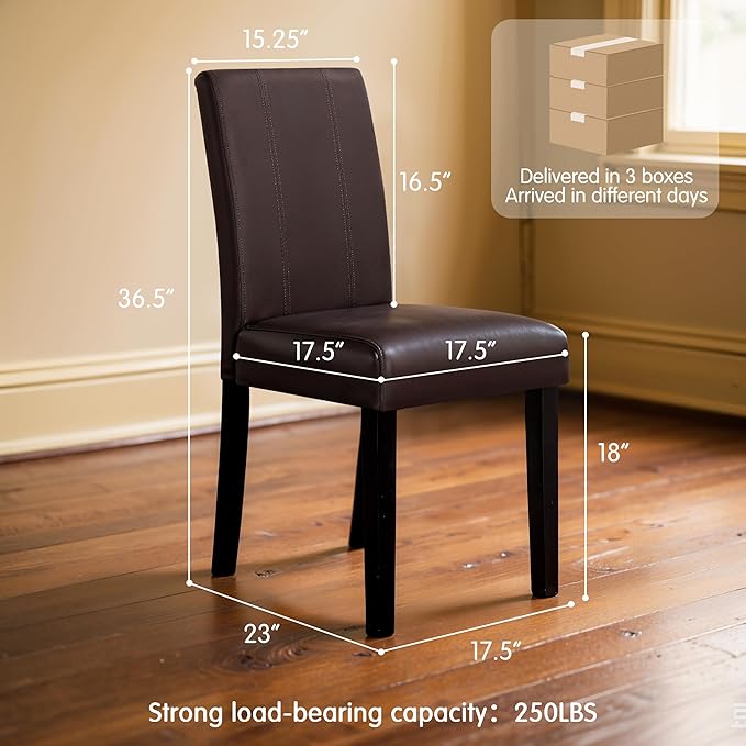 CHUN YI Dining Chairs Set of 6, Faux Leather Dining Room Chairs, Upholstered Parsons Chairs for Dining Room Kitchen Side Chair with Sturdy Wood Legs, Brown (Only Chairs)