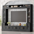 98.4" W Wall Unit Entertainment Center with Bookshelves for TVs up to 80", Modern TV Stand Media Console with Cabinets, Tempered Glass Doors for Living Room (Black/T3)