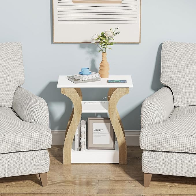 End Table with Charging Station, Side Table with USB Ports and Outlets, Night...