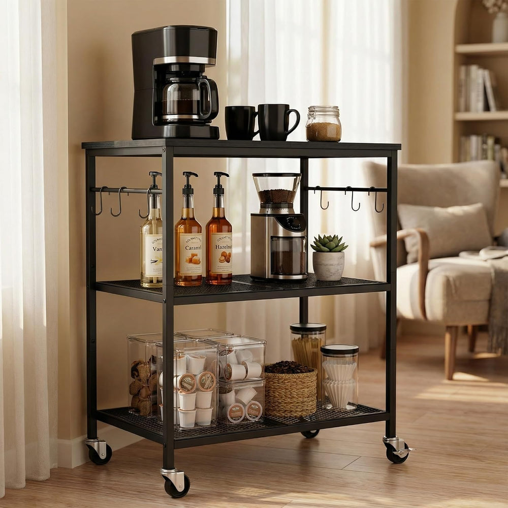 Homleke 3-Tier Rolling Kitchen Microwave Cart, Utility Cart | with Lockable W...