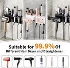 Hair Dryer Holder, Hair Tool Organizer, Blow Dryer Hanger Wall Mount for Dryer Hook, Bathroom Space-Saving Blow Dryer Organizer, Curling Irons Storage Wall Mounted White