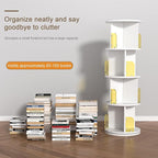 VECELO Rotating Bookshelf Tower, 360°Spinning Bookcase, Modern Tall Book Shelf Storage Display Rack Floor Standing, 4-Tier Swivel Storage Rack for Kids&Adults Solid Wood, White