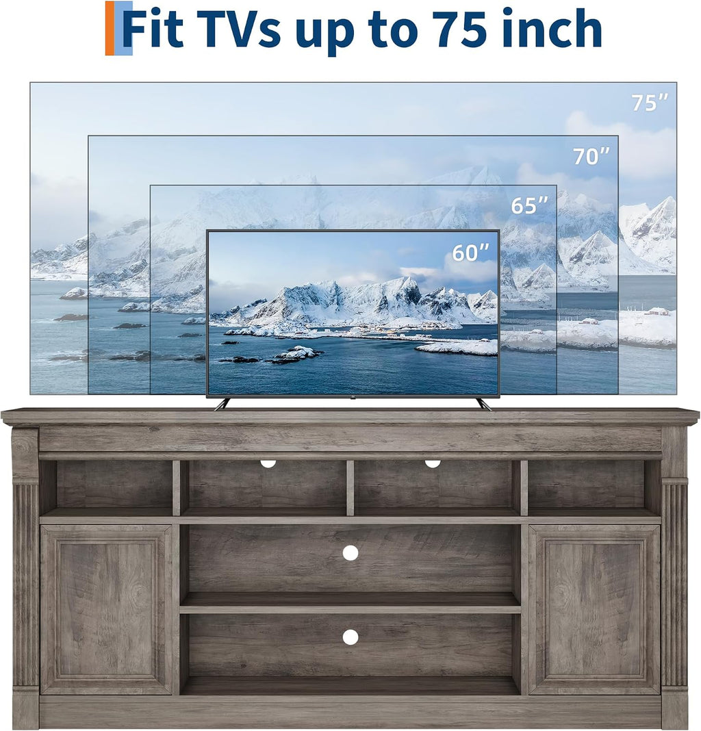 GAOMON TV Stand for TVs Up to 75 Inches, Grey | Entertainment Center, Farmhouse Media TV Console Table, Open Storage Shelves, Cabinets, for Living Room, Bedroom