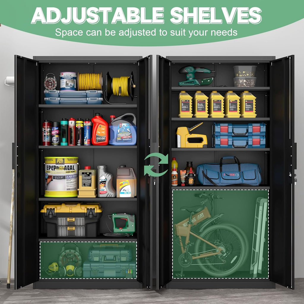 Metal Tall Storage Cabinet, Black Storage Cabinets with Doors and Shelves, 72" H File Cabinet with 4 Adjustable Shelves, Heavy Duty Locking Cabinets for Home, Office, School