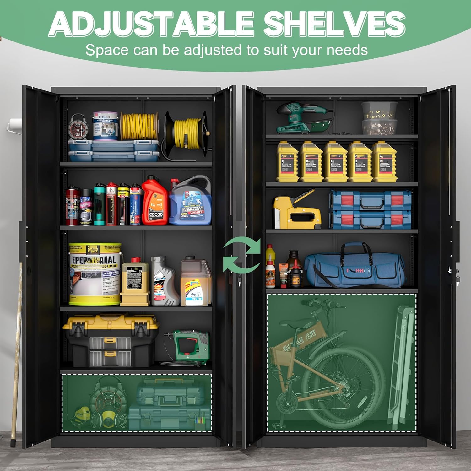 Metal Tall Storage Cabinet, Black Storage Cabinets with Doors and Shelves, 72" H File Cabinet with 4 Adjustable Shelves, Heavy Duty Locking Cabinets for Home, Office, School