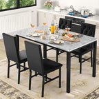 Hooseng Dining Table Set for 4, Faux Marble Small Kitchen Table Chairs Set of 4 with Luxurious Button Tufted Dinner Chairs for Kitchen and Dining (Gray)