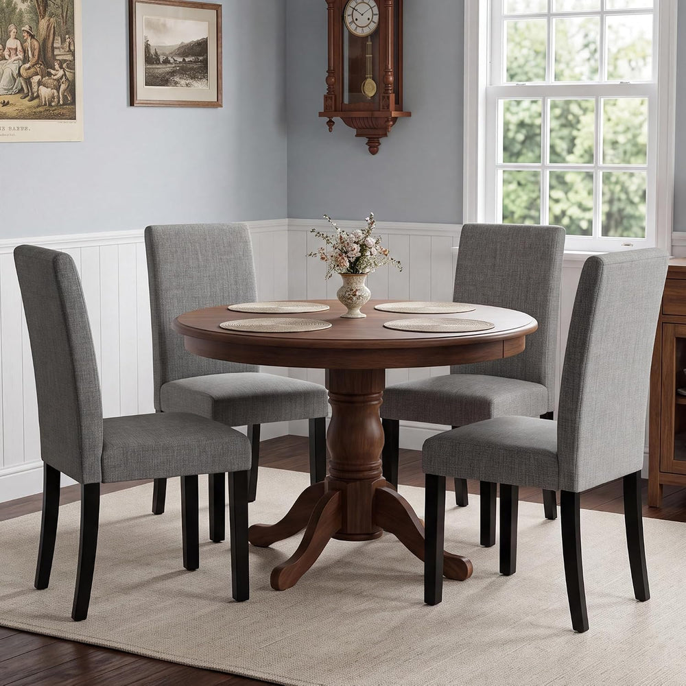 GOTMINSI Modern Gray Linen Parsons Dining Chair, Sturdy Wood Legs, Set of 4
