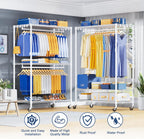 P8 Heavy Duty Clothes Rack（With Extended Width Design） Rolling Clothing Racks for Hanging Clothes，Portable Garment Rack with Lockable Wheels，51.2" W x 15.8" D x 80.5" H，Max Load 700LBS，White