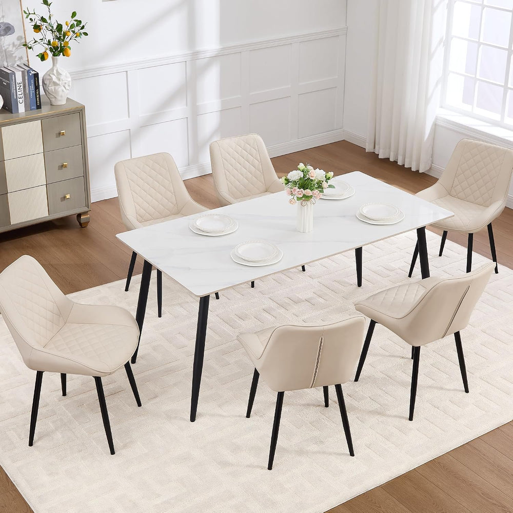 Dining Chair Set of 6, Modern Dining Chairs with Thick Cushions, Faux Leather...