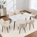 Dining Chair Set of 6, Modern Dining Chairs with Thick Cushions, Faux Leather Upholstered Kitchen Dining Room Chairs with Metal Adjustable Legs for Dining Living Room, Beige