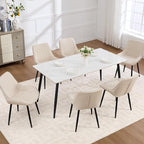 Dining Chair Set of 8, Modern Dining Chairs with Thick Cushions, Faux Leather Upholstered Kitchen Dining Room Chairs with Metal Adjustable Legs for Dining Living Room, Beige