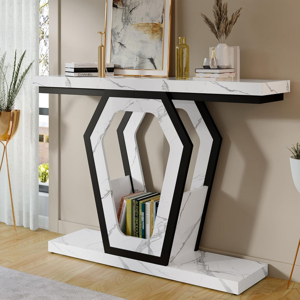 FUSUNBAO 47.3" Console Table,Openwork Bracket Sofa Table, Wood Narrow En...
