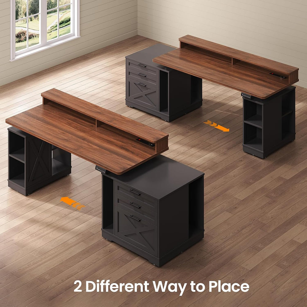 SEDETA Farmhouse Electric Standing Desk with 3 Drawers and File Cabinet