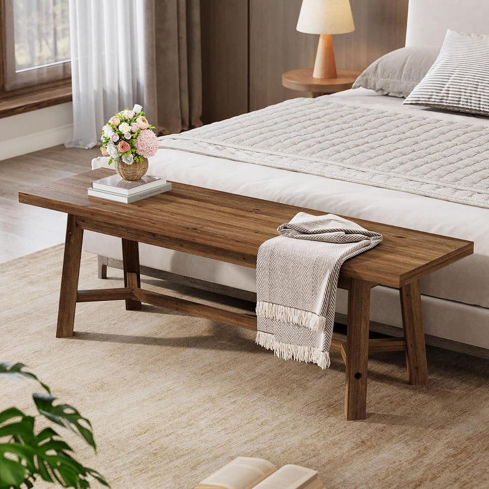 55" Solid Wood Bench, Farmhouse Long Bench Seat for Entryway, Dining Roo...