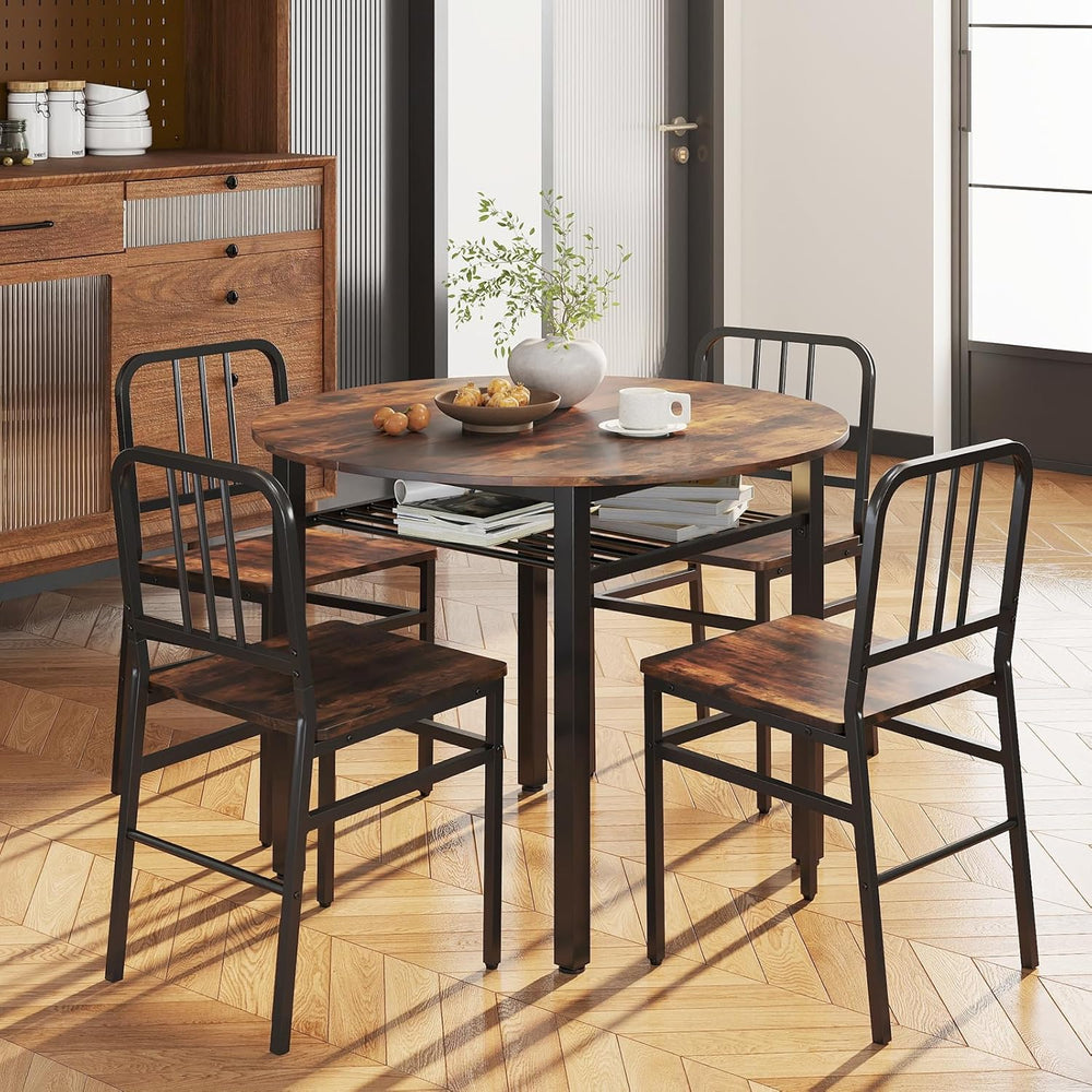 GOFLAME 5-Piece Round Dining Table Set for 4, Space-Saving Kitchen Table and ...