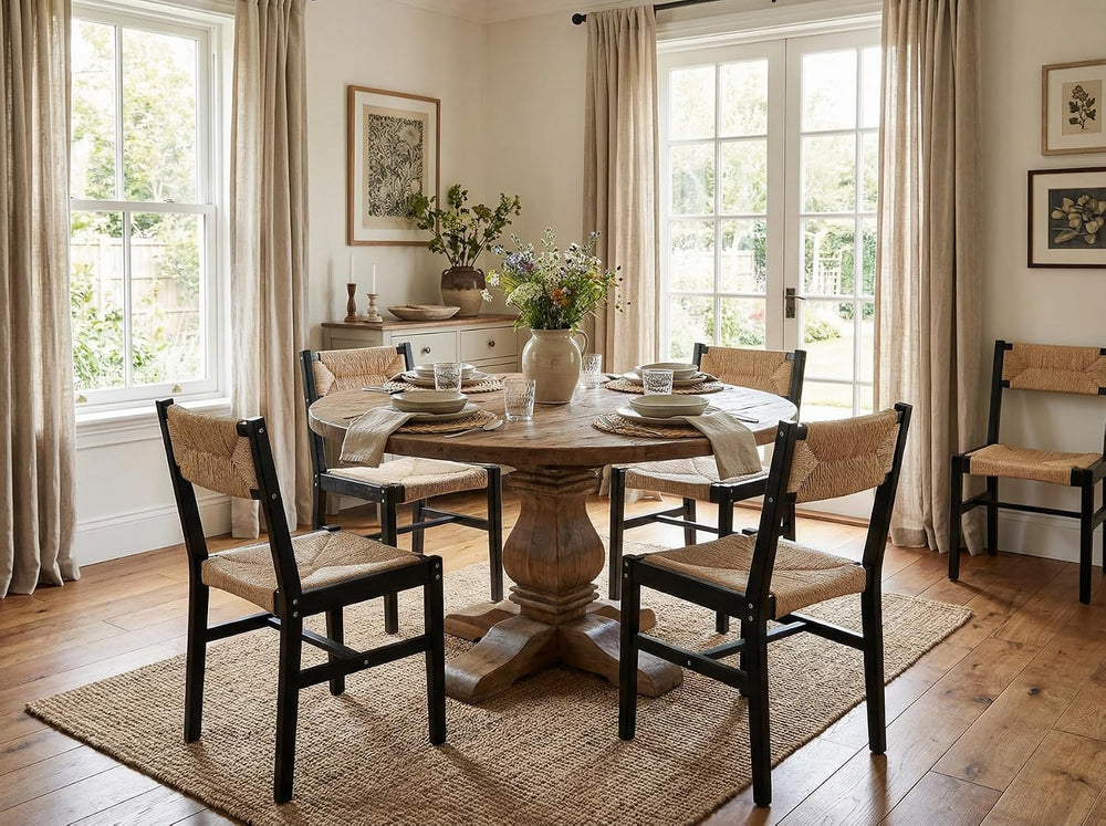 BESTANO Woven Rattan Dining Chairs Set of 4, Farmhouse Wicker Boho Dining Cha...