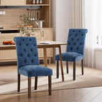 Dining Chairs Set of 2, Button Tufted Parsons Upholstered Chairs with Solid Wood Legs, Mordern Fabric Kitchen Chairs for Dining Room, Blue