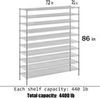 21" Deep x 72" Wide x 86" Height Wire Shelving Kit | 10-Tier | NSF Commercial Storage Rack Unit