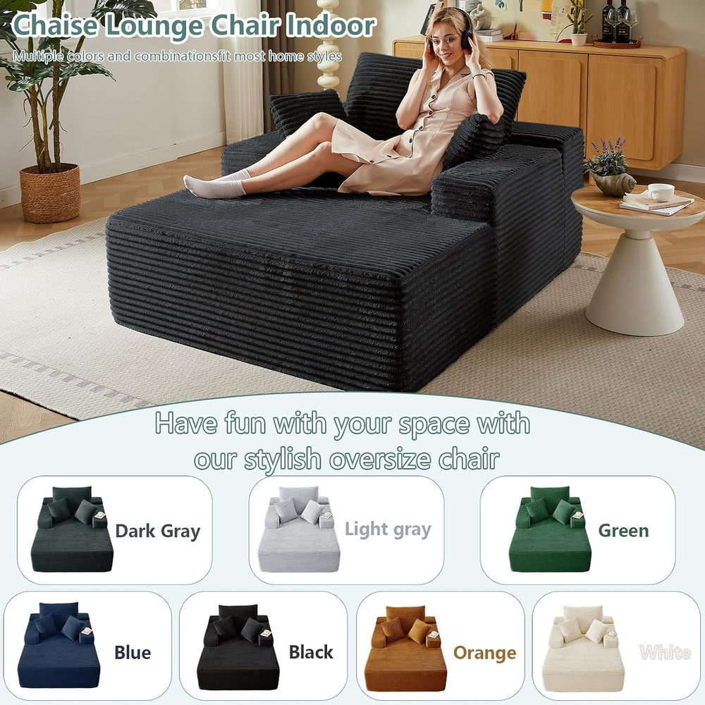 LUCKHAO 50" Oversized Chaise Lounge Chair Indoor,Corduroy Reading Chair ...