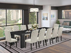 X12EL-006-35 - 13-piece Modern Dining Room Table Set a Rectangular Kitchen Table and 12 Doeskin Linen Fabric Dining Chair, 39x120 Inch, Wire Brushed Black