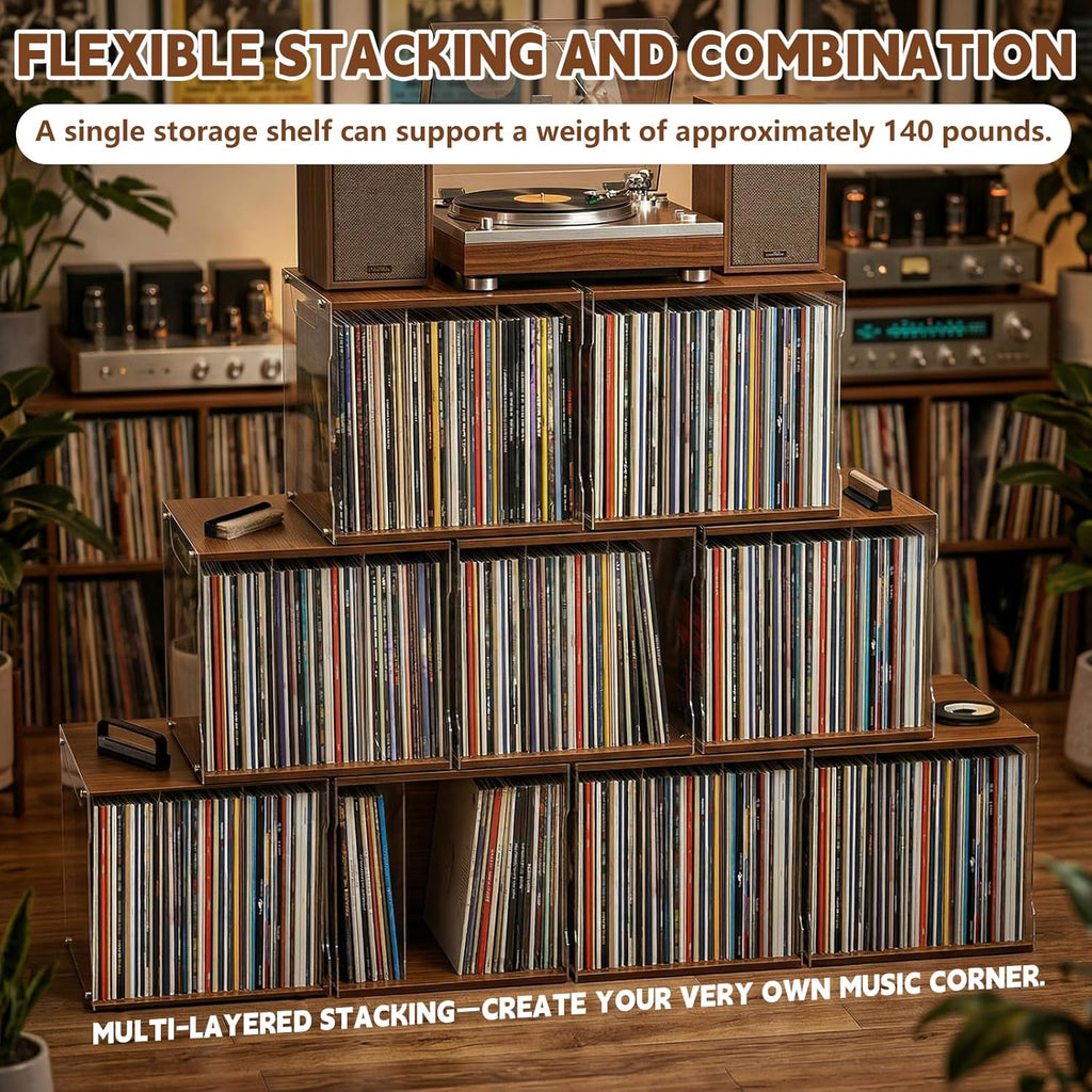 2Pcs Vinyl Record Storage Rack. Record Album Storage Bin. Holds 160–200 Records. Premium Transparent Vinyl Record Stand.Also Suitable for Storing Magazines, Books, Files, Or Cds.