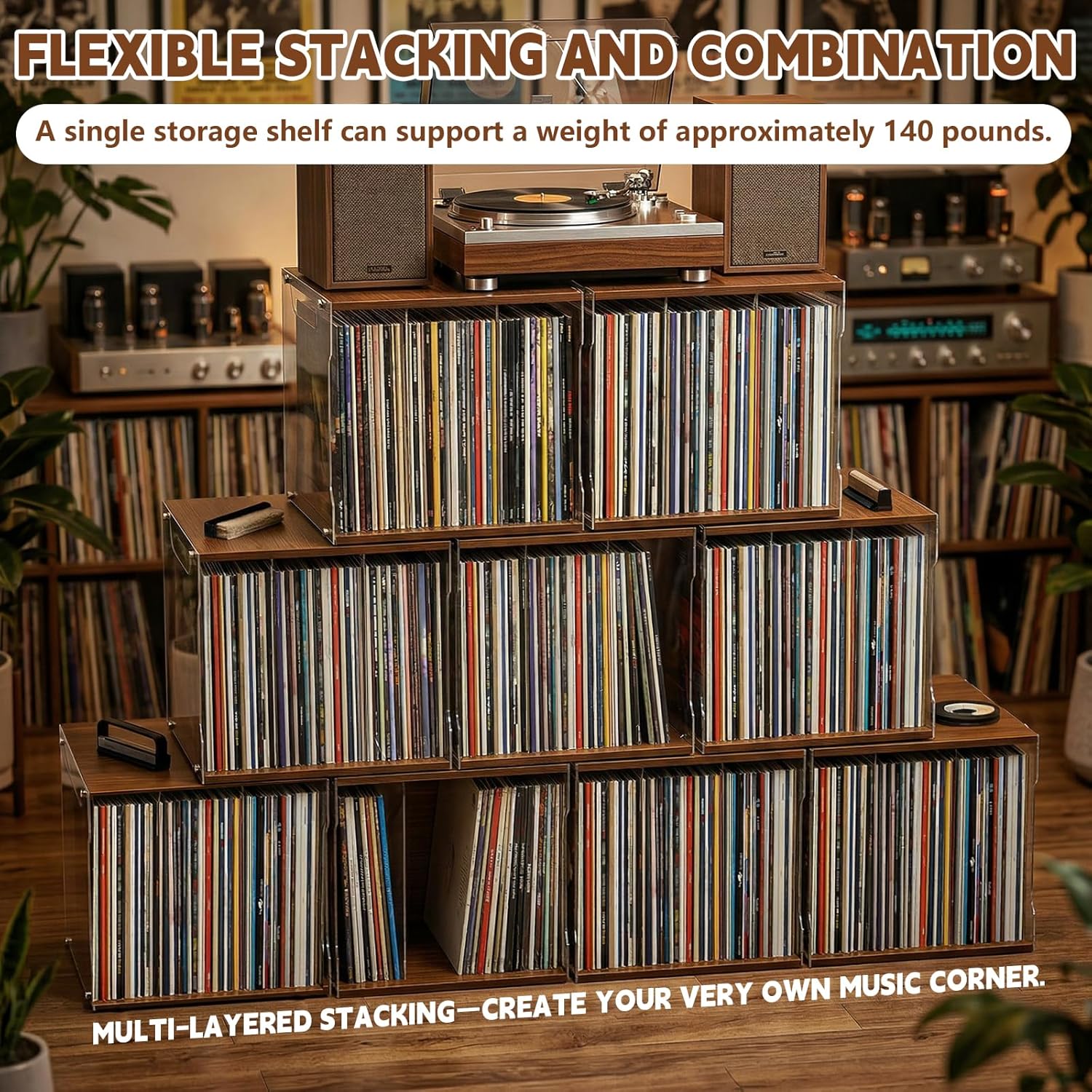 2Pcs Vinyl Record Storage Rack. Record Album Storage Bin. Holds 160–200 Records. Premium Transparent Vinyl Record Stand.Also Suitable for Storing Magazines, Books, Files, Or Cds.