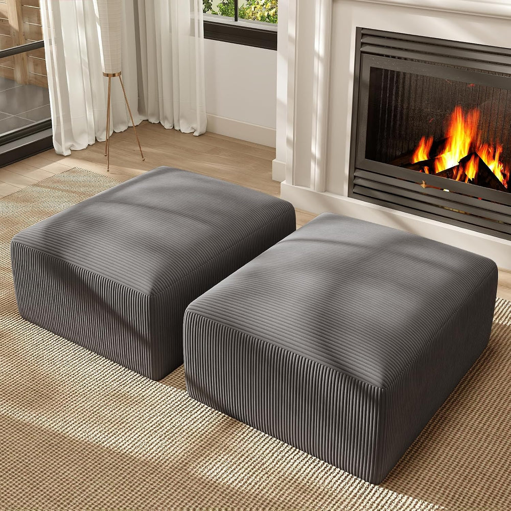 2 Square Cloud Footstool for Living Room, No Assembly Modular Corduroy Conver...