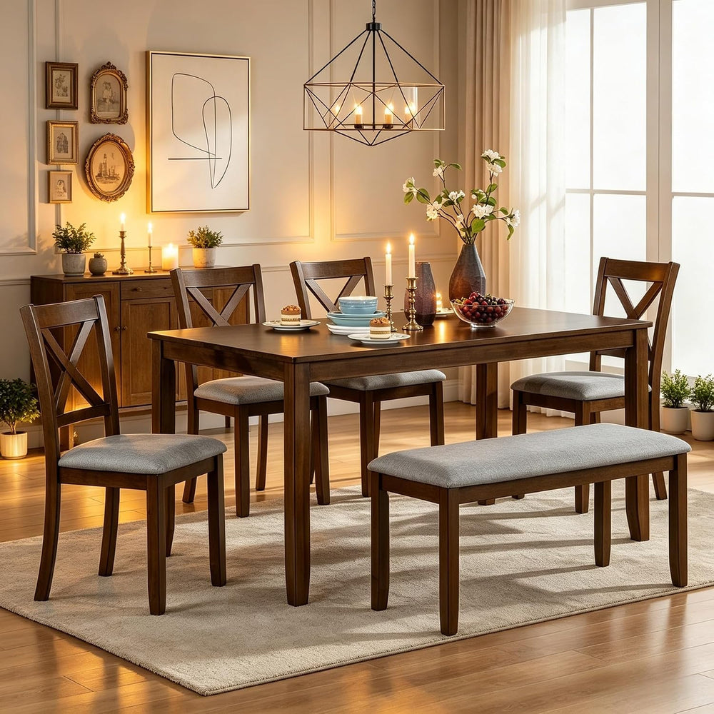 LUMISOL 6 Piece Dining Table Set for 6, Solid Wood Kitchen Table with 4 Chair...