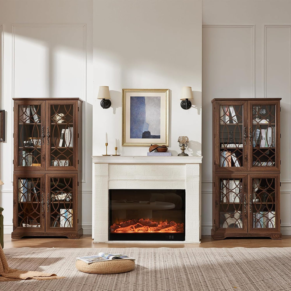 Joaxswe 67" Tall Bookshelf, Rustic Book Shelf with Glass Doors, 5-Tier W...
