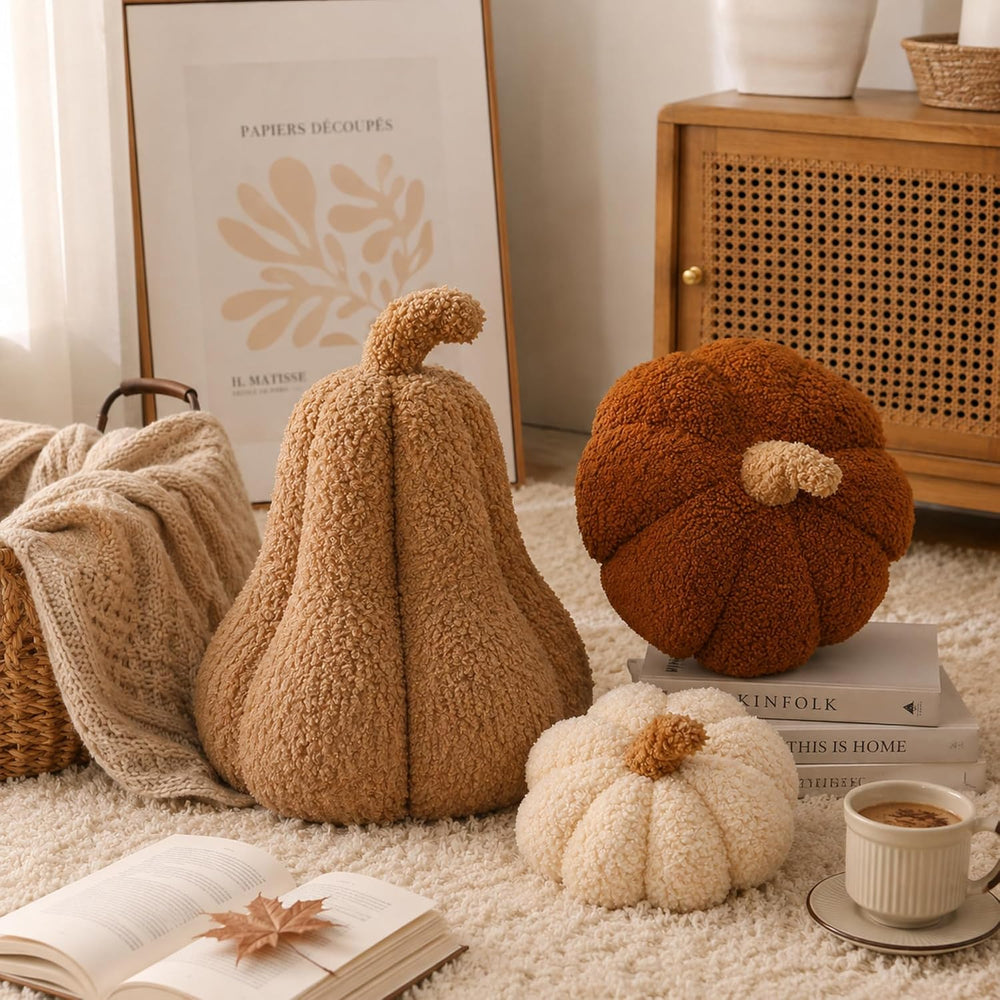 Beeveer 3 Pcs Fall Thanksgiving Pumpkin Pillows,Rust & Cream