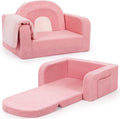 Foryoomi Kids Couch, 2-in-1 Soft Toddler Couch Fold Out with Blanket, Comfy Toddler Chair, Convertible Sofa, Gifts for Kids Girl Boys, Medium Pink Rainbow