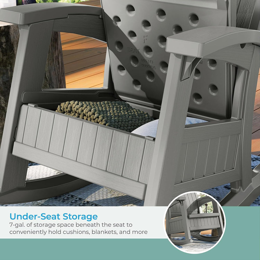 Suncast Outdoor Patio Rocking Chair with Under-Seat Storage, Stylish Faux Woo...