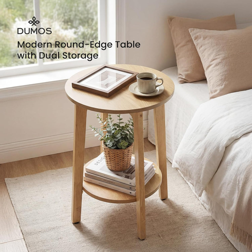 DUMOS Small Round Side Tables for Small Spaces, 2-Tier Boho End Table with St...
