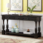 Merax Wood Farmhouse Entry Way Hallway Table with Drawers and Bottom Shelf Narrow Long Sideboard for Living Room (Distressed Black)