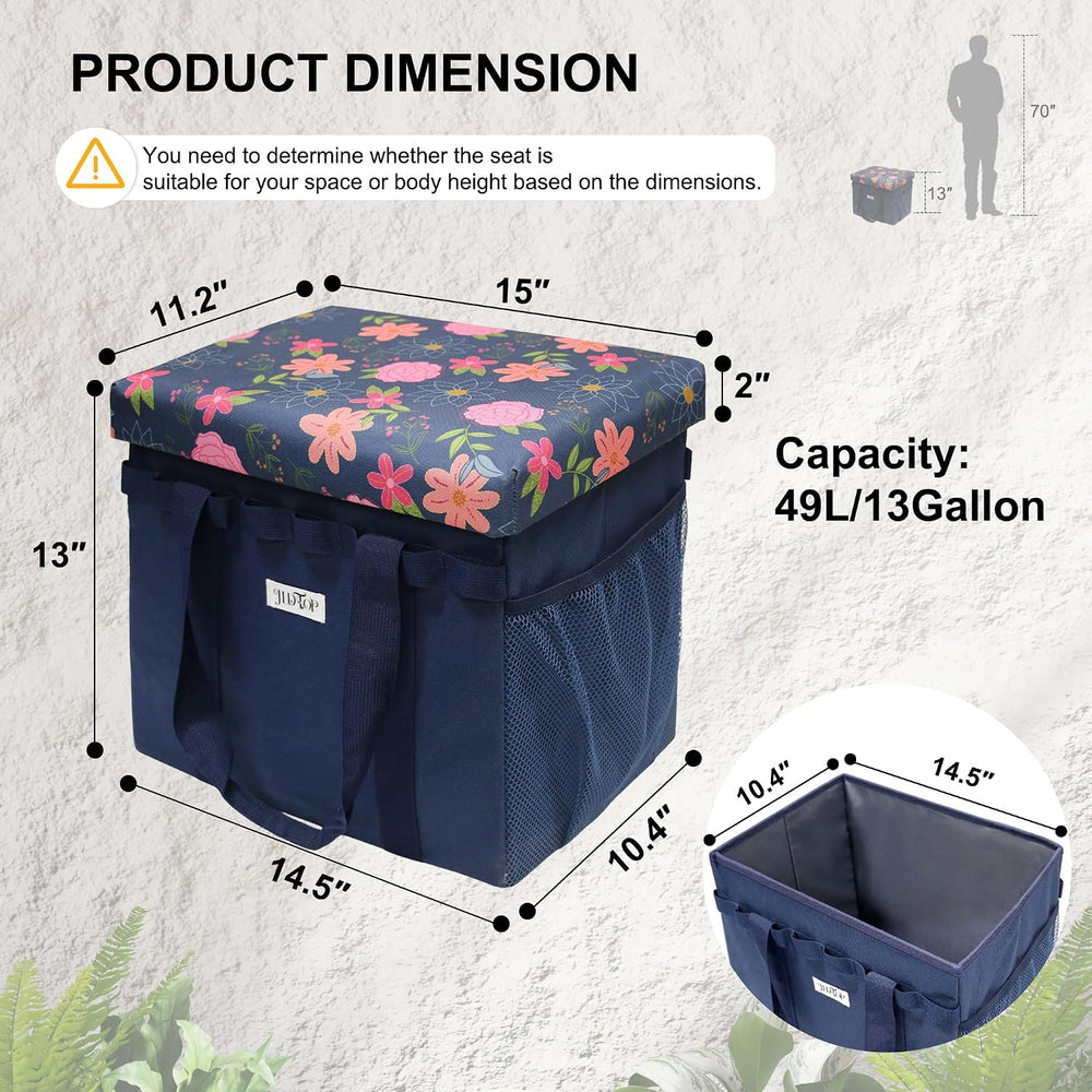 49L Floral Foldable Storage Ottoman 220lb Heavy Duty Sitting Stool | 2-in-1 S...