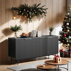 Mid Century Fluted TV Stand for 55-75 inch TV, Black Entertainment Center with Storage, Television Stand, Media Console, Sideboard Cabinet for Living Room, Bedroom