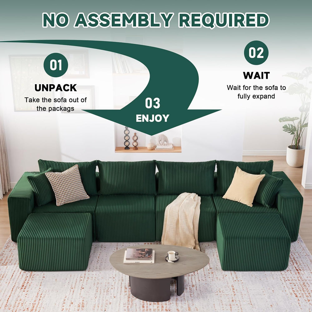 135.4" Sectional Couches for Living Room, U Shaped Couch, Green