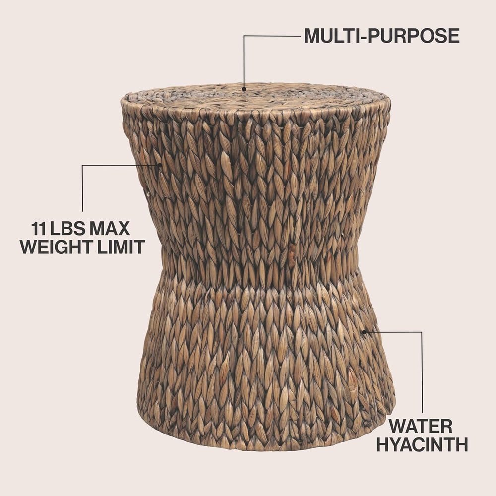 JONATHAN Y Natura 19" Handwoven Water Hyacinth Round Side Table, with Ho...