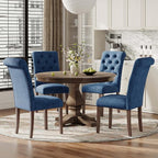 Upholstered Tufted Dining Room Chairs Set of 2, Parsons Kitchen Chairs with Padded Seat and Solid Wood Legs, Fabric Accent Side Diner Chair for Dining Room/Kitchen/Living Room, Blue