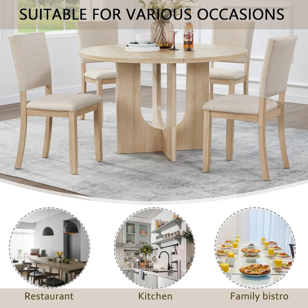 JIJIWANG 47.3" 5-Piece Round Dining Table Set with 4 Upholstered Dining ...