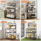 Sweetcrispy Kitchen Bakers Rack with Power Outlet, 24" Microwave Oven Stand with Adjustable Storage Shelf for Kitchen Organization, Coffee Bar Station, Small Apartment, Counter Space Saving, Grey
