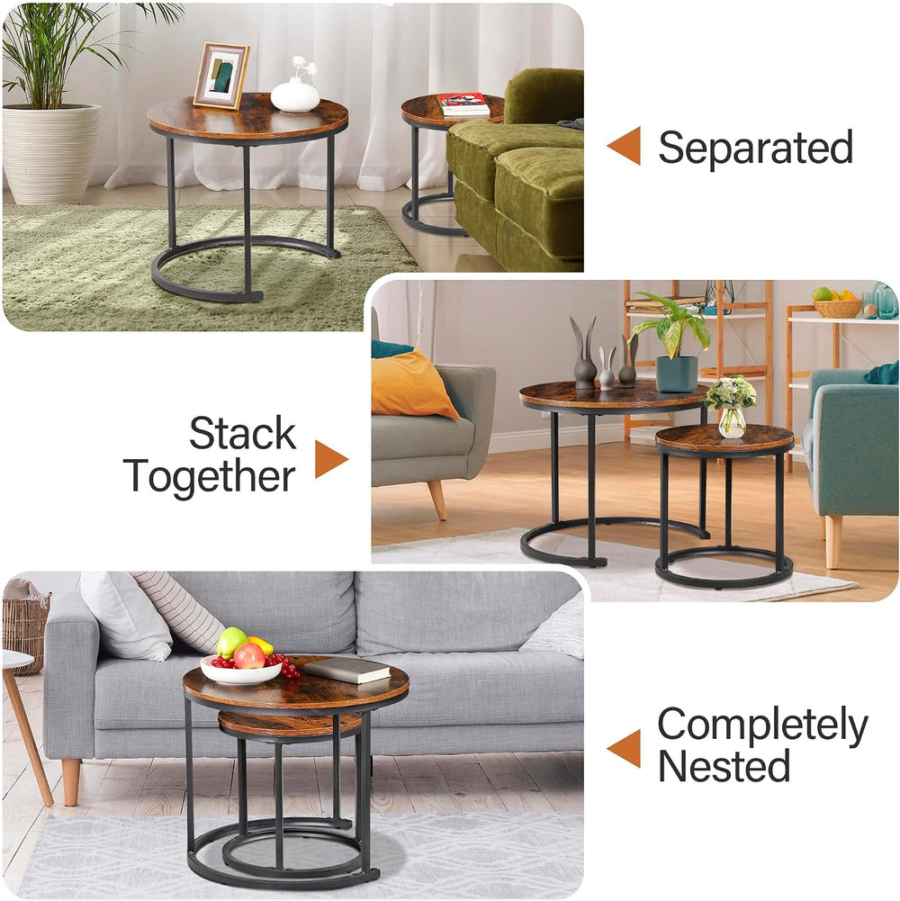 ZENY Nesting Coffee Table Set of 2, 23.6inch Round Coffee Table Wood Grain To...