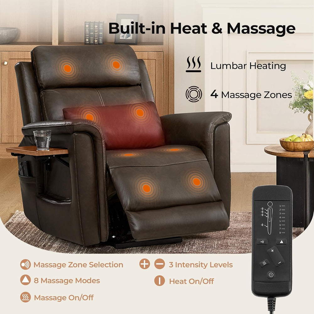 CHITA Leather Power Lift Recliner Chair for Elderly, Heat & Massage, Brown