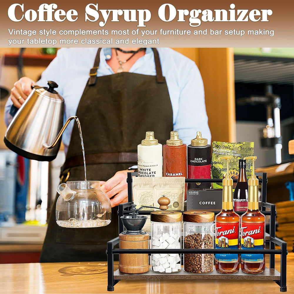 Klxuyuo 3-Tier Coffee Syrup Rack for 15 Bottles (750ml) –Sturdy Coffee Syrup ...
